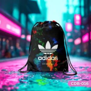 "ColorRush by Adidas Drawstring Bag with Vibrant Trefoil Logo and Abstract Color Splash Print CDB-016", "Black Sling Bag featuring Adidas Originals Logo with Rainbow Color Burst Design", "Durable Polyester Street Style Bag with Adidas Branding CDB-016".