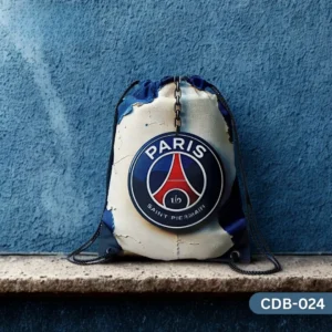 "Paris Saint-Germain Legacy Drawstring Bag with PSG Football Club Crest and Distressed Background Print CDB-024", "Blue Red White Sling Bag featuring Paris Saint-Germain Logo and Chain Detail", "Durable Polyester Soccer Fan Bag with PSG Design CDB-024".
