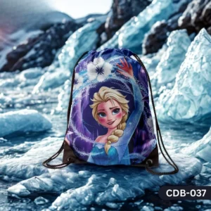 "Frozen Fantasy Drawstring Bag with Disney Elsa Ice Power Print CDB-037", "Kids Cartoon Queen Sling Bag featuring Elsa from Frozen with Snowflakes", "Durable Polyester Girls Bag with Elsa Ice Magic Design CDB-037".