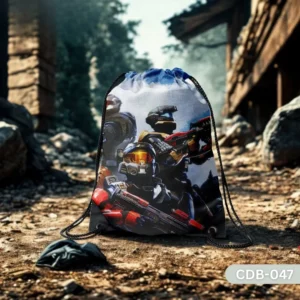 "Transformers Drawstring Bag with Cybertronian Warriors Print CDB-047", "Black Sling Bag featuring Armored Robot Characters in Battle Pose", "Durable Polyester Action Figure Themed Bag with Transformers Design CDB-047".