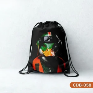 "Captain Quack Drawstring Bag with Cool Pilot Duck Print CDB-058", "Durable Black Sling Bag Featuring Duck Aviator Design", "Fun and Unique Animal Pilot Drawstring Bag CDB-058".