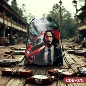 "Night Strike Sling John Wick Drawstring Bag CDB-075 front view," "Durable John Wick themed sports bag."