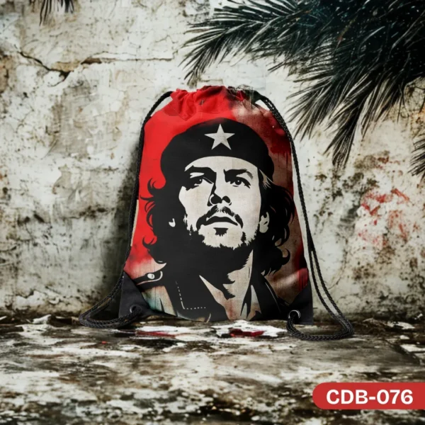 "Freedom Flow Drawstring Bag with Che Guevara Star Beret Design CDB-076", "Durable Red and Black Che Guevara Themed Sports Bag", "Iconic Che Guevara Portrait Sling Bag CDB-076".