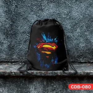 "Hero Pulse Hauler Drawstring Bag - Superman Artistic Energy Shield CDB-080", "Durable Superman themed sports bag", "Dynamic S shield hero bag".