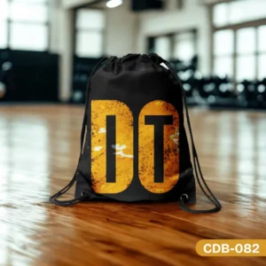 "Ember Charge Drawstring Bag - Fiery Orange DO IT Motivational Design CDB-082", "Durable inspirational sports bag", "Orange and black DO IT quote bag".